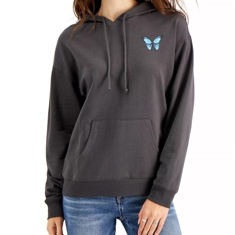 Rebellious One Juniors Long-Sleeve Hooded Rose Sweatshirt X-Small charcoal